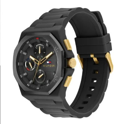 Tommy Hilfiger Men's Watch Multifunction with Black Silicone Strap